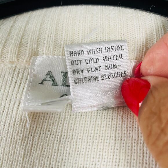 Vintage ADOLFO Collectibles‎ Cardigan Sweater Large Ivory Pink Lambs Wool Blend - Picture 4 of 8